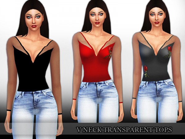  The Sims Resource: V Neck Transparent Tops by Saliwa