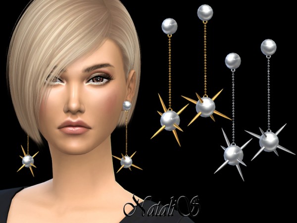  The Sims Resource: Spikes pearl drop earrings by NataliS