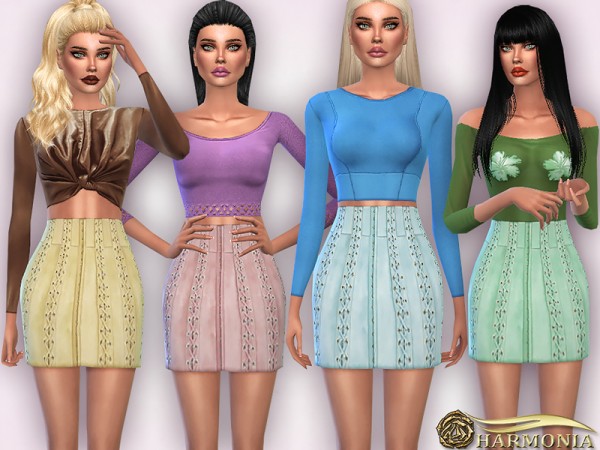  The Sims Resource: Lace up Panels Suede Mini Skirt by Harmonia
