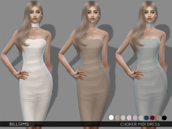  The Sims Resource: Choker Midi Dress by Bill Sims