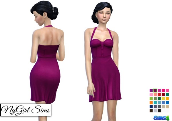  NY Girl Sims: Retro Halter Flare Dress Solids