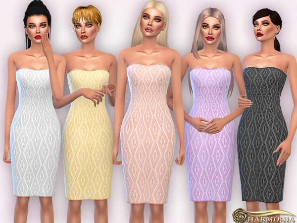  The Sims Resource: Diamond Patterned Strapless Dress by Harmonia