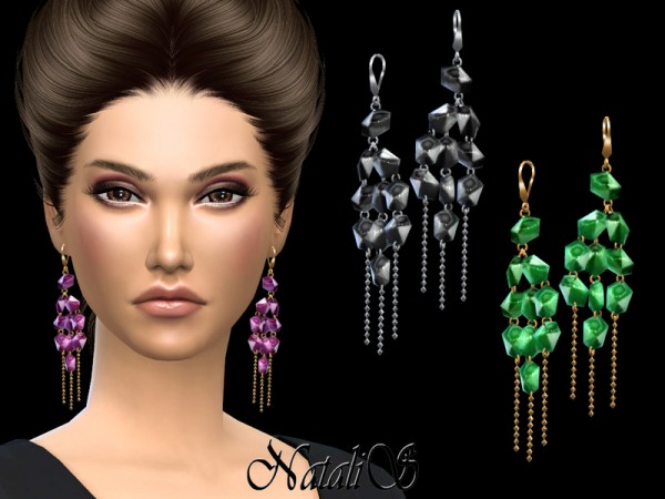  The Sims Resource: Linear stone drop earrings by NataliS