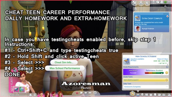  Mod The Sims: Cheat Teen HighSchool Performance and Homework by azoresman