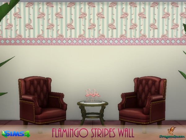  The Sims Resource: Flamingo Stripes Wall by DragonQueen