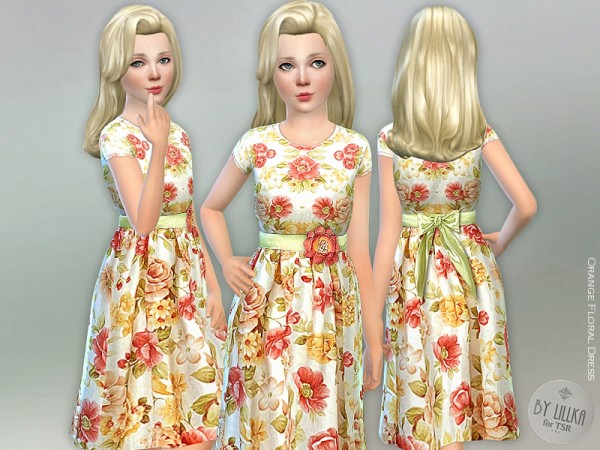  The Sims Resource: Orange Floral Dress by lillka