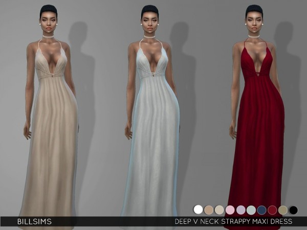  The Sims Resource: Deep V Neck Strappy Maxi Dress by Bill Sims