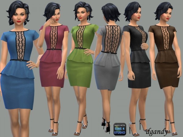  The Sims Resource: Peplum Dress with Lace Inserts by dgandy
