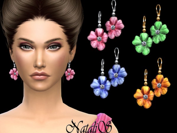  The Sims Resource: Carved flower drop earrings by NataliS