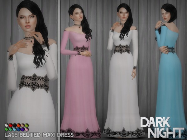 The Sims Resource: Lace Belted Maxi Dress by DarkNighTt