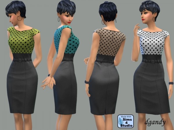  The Sims Resource: Pencil Dress with Polka Dot Top by dgandy