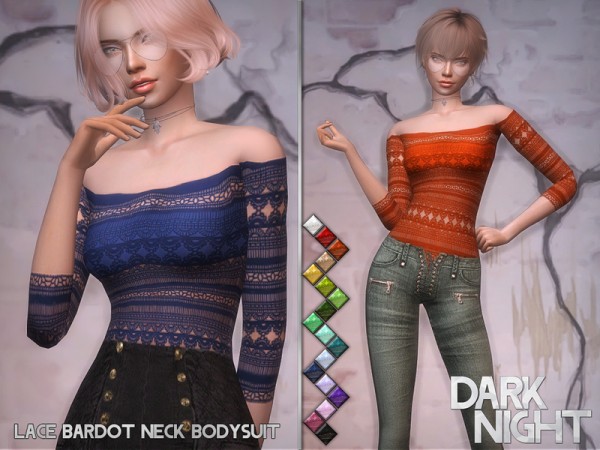  The Sims Resource: Lace Bardot Neck Bodysuit by DarkNighTt