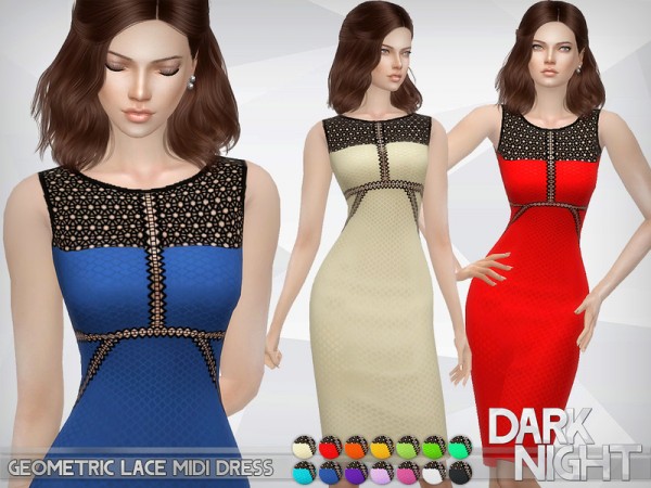  The Sims Resource: Geometric Lace Midi Dress by DarkNighTt
