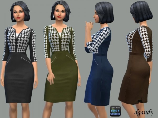  The Sims Resource: Pencil Dress with Hounds tooth Top by dgandy