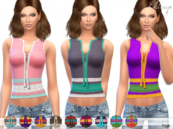  The Sims Resource: Lace Up Crochet Top by Ekinege