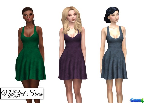  NY Girl Sims: Lace Overlay Tank Flare Dress
