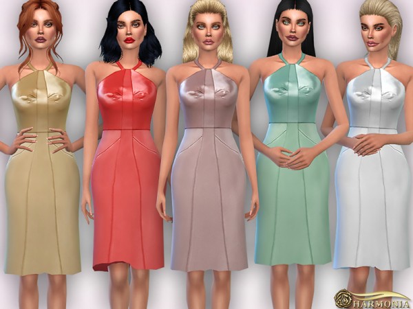  The Sims Resource: Halter Neck Satin Midi Dress by Harmonia