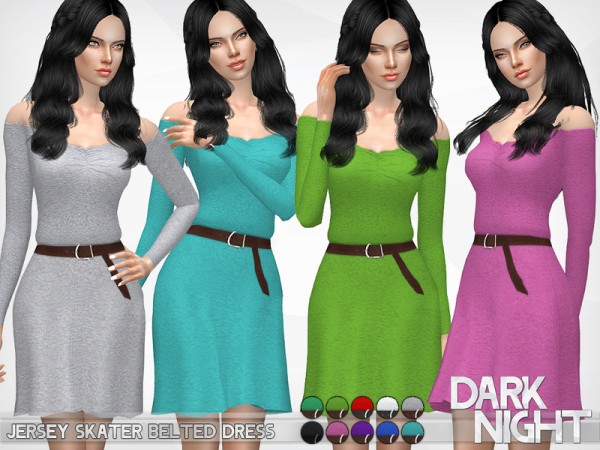  The Sims Resource: Jersey Skater Belted Dress by DarkNighTt