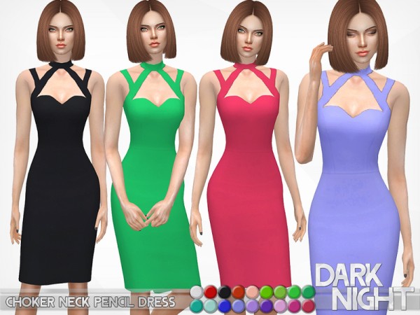  The Sims Resource: Choker Neck Pencil Dress by DarkNighTt