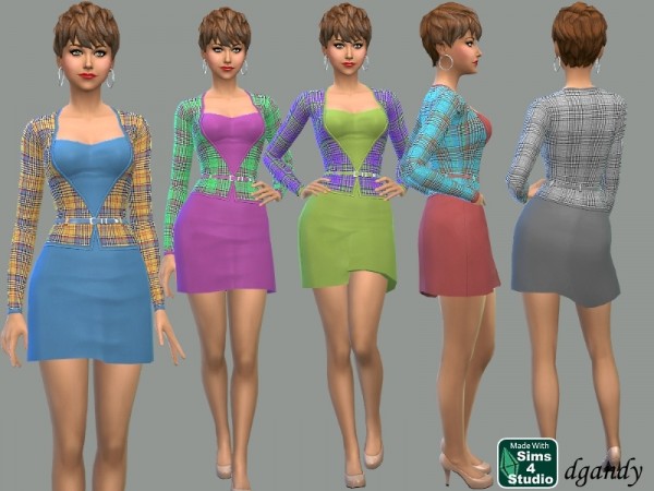  The Sims Resource: Plaid Jacket with Knit Dress by dgandy