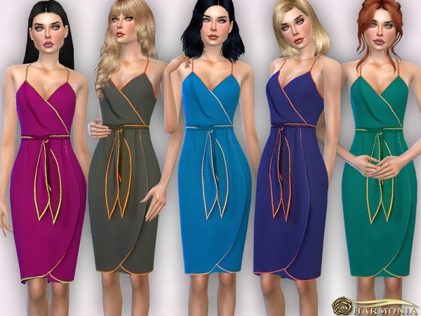 The Sims Resource: Colored Trims Wrap Dress by Harmonia