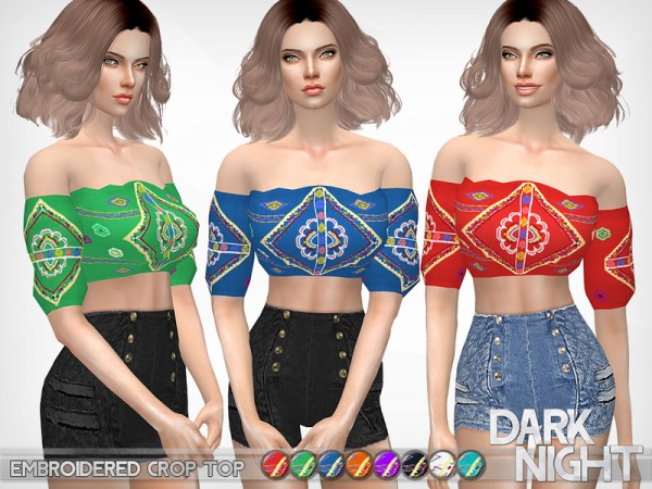  The Sims Resource: Embroidered Crop Top by DarkNighTt