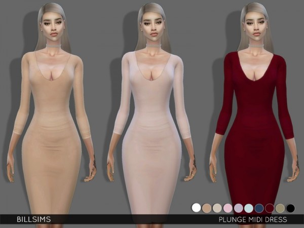  The Sims Resource: Plunge Midi Dress by Bill Sims