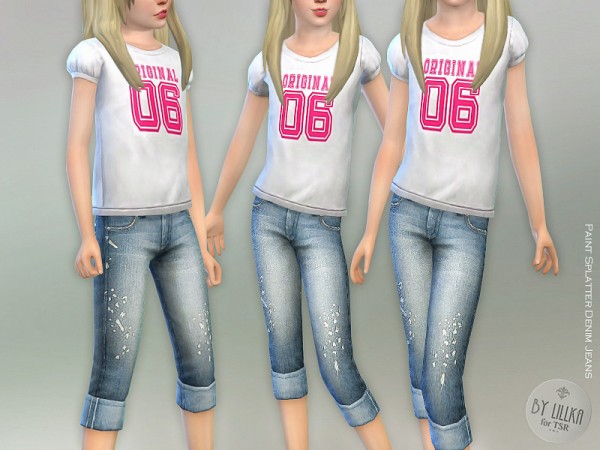  The Sims Resource: Paint Splatter Denim Jeans by lillka