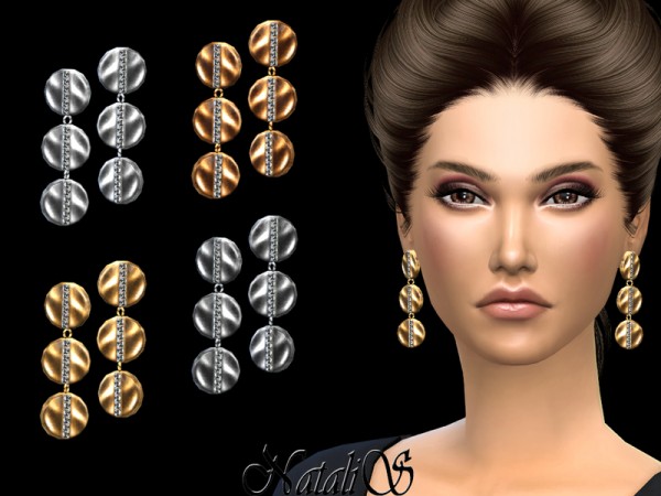  The Sims Resource: Triple Disc and Crystals Drop Earrings by NataliS