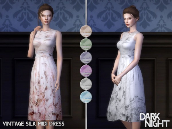  The Sims Resource: Vintage Silk Midi Dress by DarkNighTt