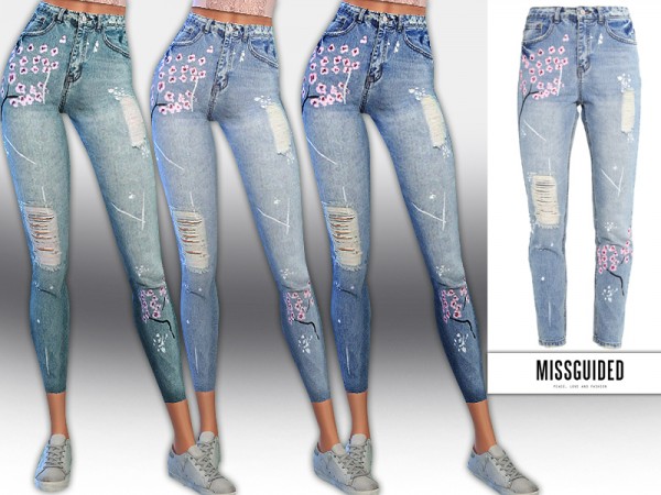  The Sims Resource: New Style Floral Jeans by Saliwa