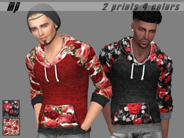  The Sims Resource: Male Floral Hoodies by MartyP
