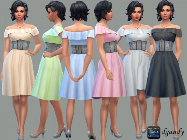  The Sims Resource: Off Shoulder Dress with Ruffle and Corset by dgandy