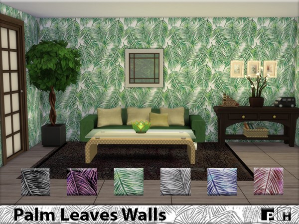  The Sims Resource: Palm Leaves Walls by Pinkfizzzzz