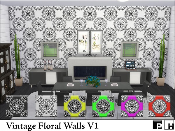  The Sims Resource: Vintage Floral Walls V1 by Pinkfizzzzz