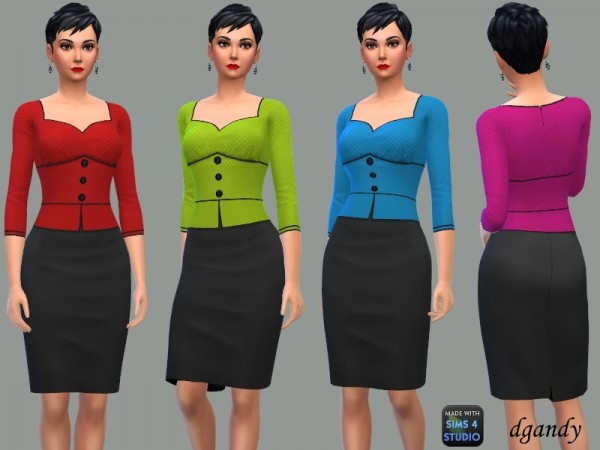  The Sims Resource: Pencil Skirt and Top with 3 Buttons by dgandy