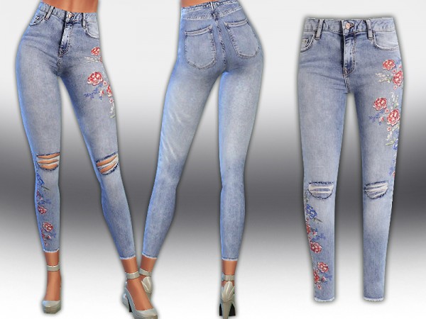  The Sims Resource: Petite Floral Strawberry Jeans by Saliwa