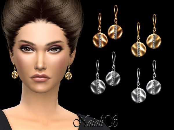 The Sims Resource: Disc with Crystals Drop Earrings by NataliS