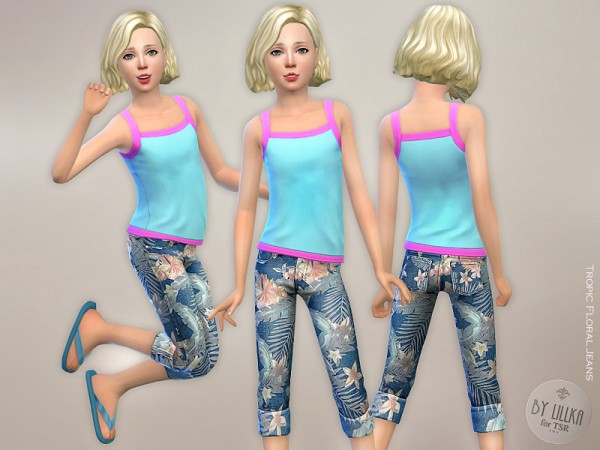  The Sims Resource: Tropic Floral Jeans by lillka