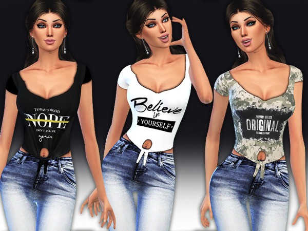  The Sims Resource: Tied 9 Printed Tops by Saliwa