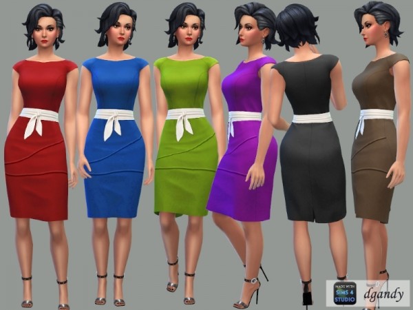 The Sims Resource: Pencil Dress with Tie Belt by dgandy