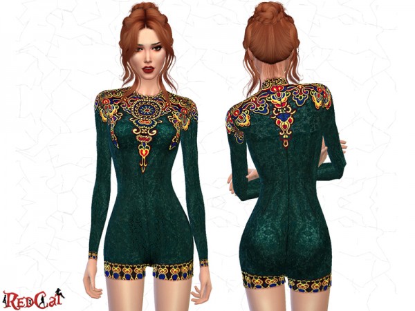  The Sims Resource: Embroidered Short Jumpsuit by RedCat