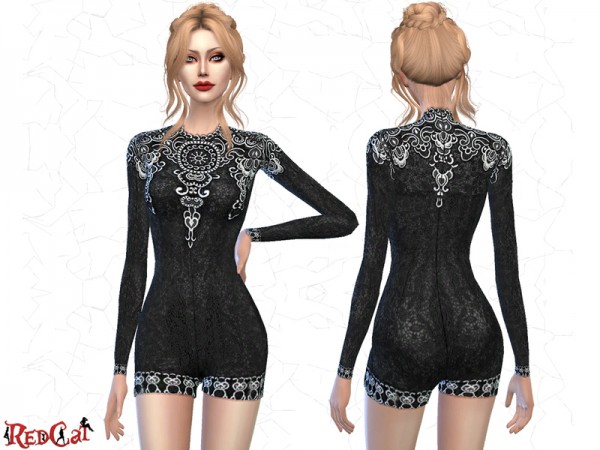  The Sims Resource: Embroidered Short Jumpsuit by RedCat