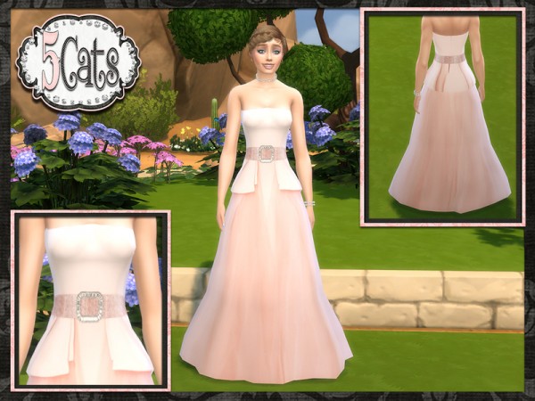  The Sims Resource: Strapless Tulle Long Gown by Five5Cats