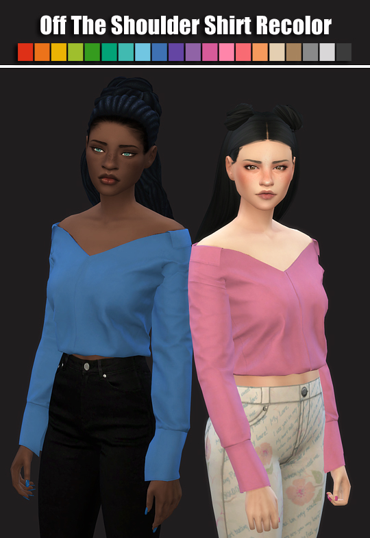  Simsworkshop: Off The Shoulder Shirt Recolor by maimouth