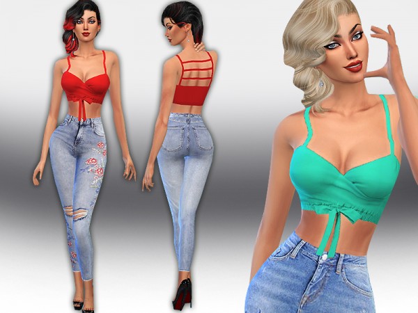  The Sims Resource: Colorful Tied Crop Tops by Saliwa