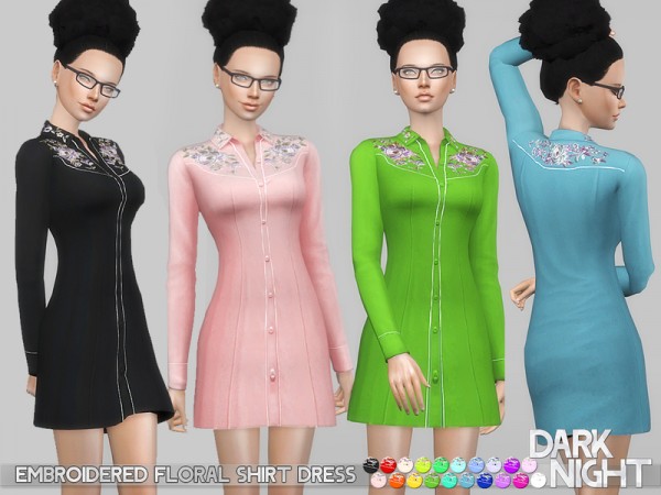  The Sims Resource: Embroidered Floral Shirt Dress by DarkNighTt
