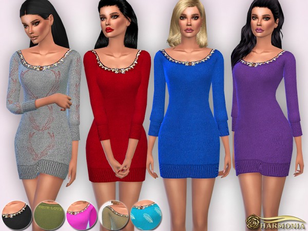  The Sims Resource: Jewel Embellishment Neck Cashmere Dress by Harmonia
