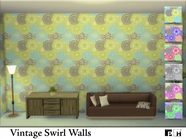  The Sims Resource: Vintage Swirl Walls by Pinkfizzzzz