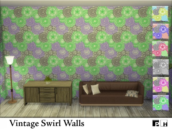  The Sims Resource: Vintage Swirl Walls by Pinkfizzzzz